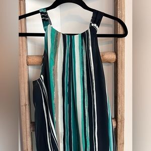 Ann Taylor tank. Rich colors…navy, turquoise, tan & grey lined pattern.